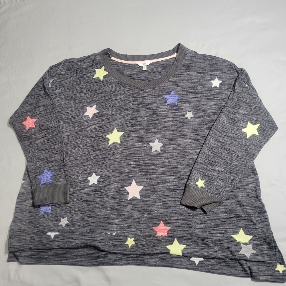 Secret Treasures Women's Long Sleeve Top Gray Embroidered Stars Size 3XL